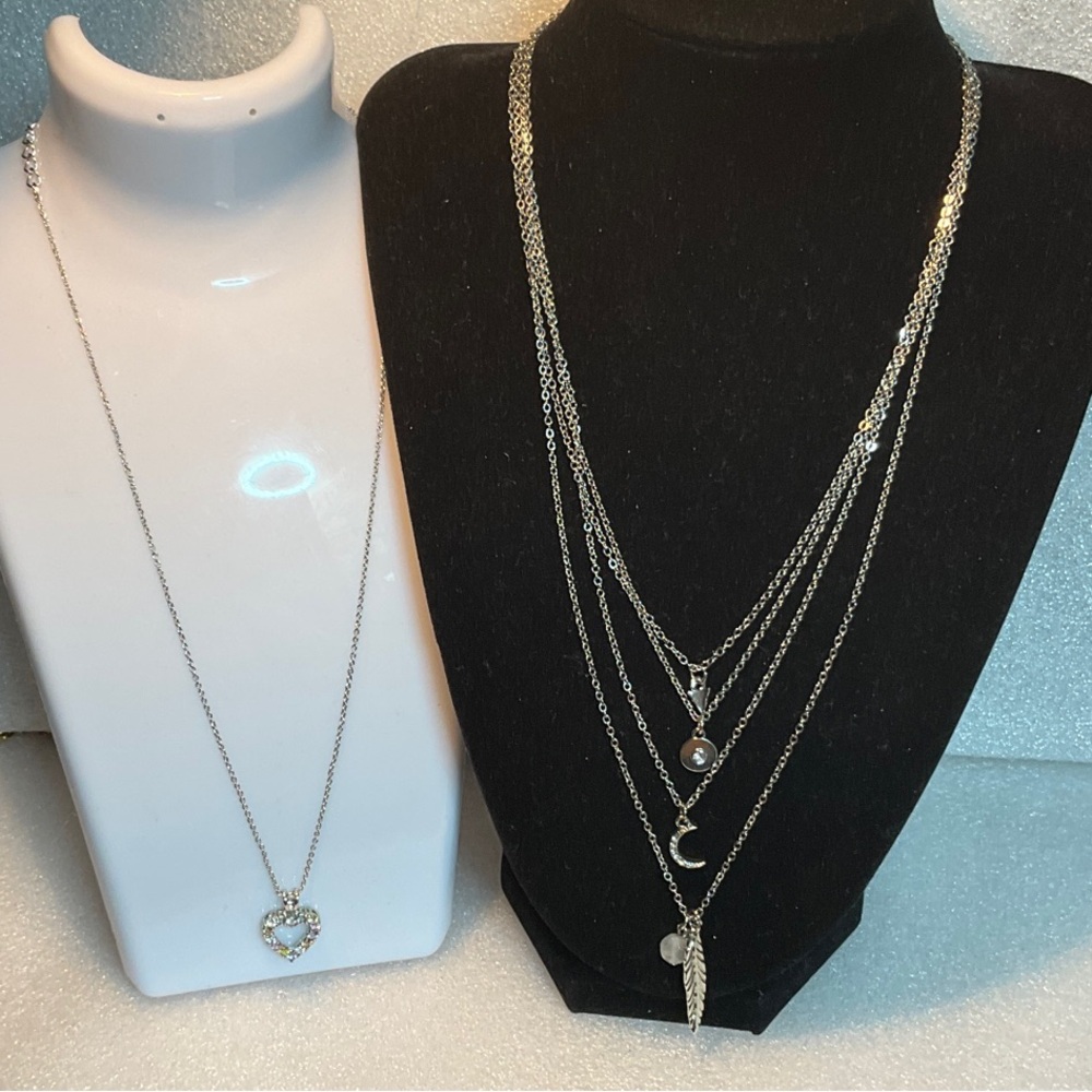 Elegant Silver Heart Pendant and Multi-layer Silver Necklace